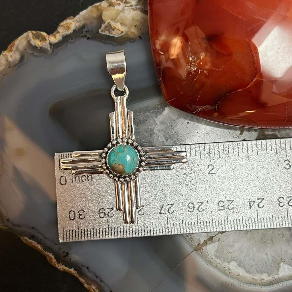 Sterling Silver Southwestern Style Round Mohave Turquoise Unisex Zia Pendant