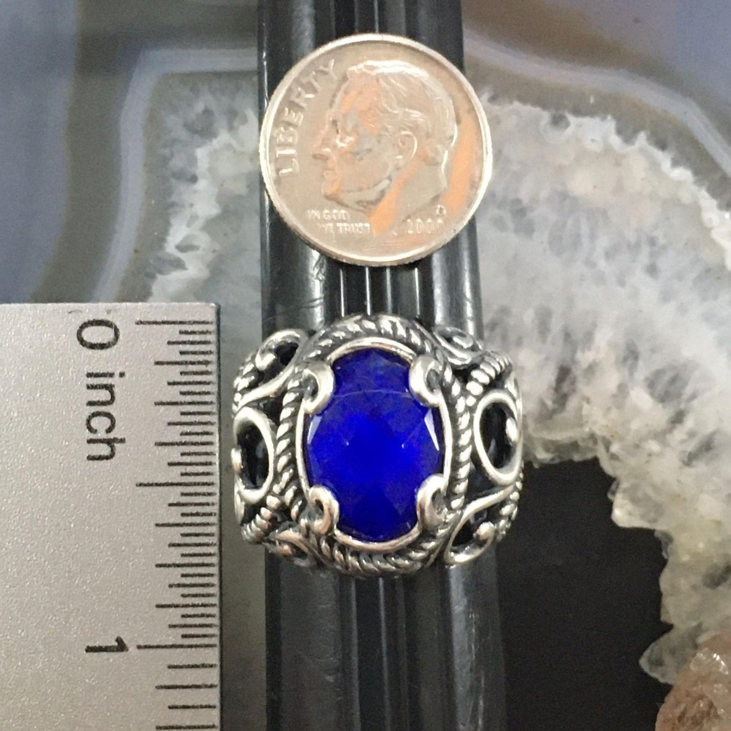 Carolyn Pollack Southwestern Style Sterling Lapis/Faceted Crystal Doublet Ring For Women