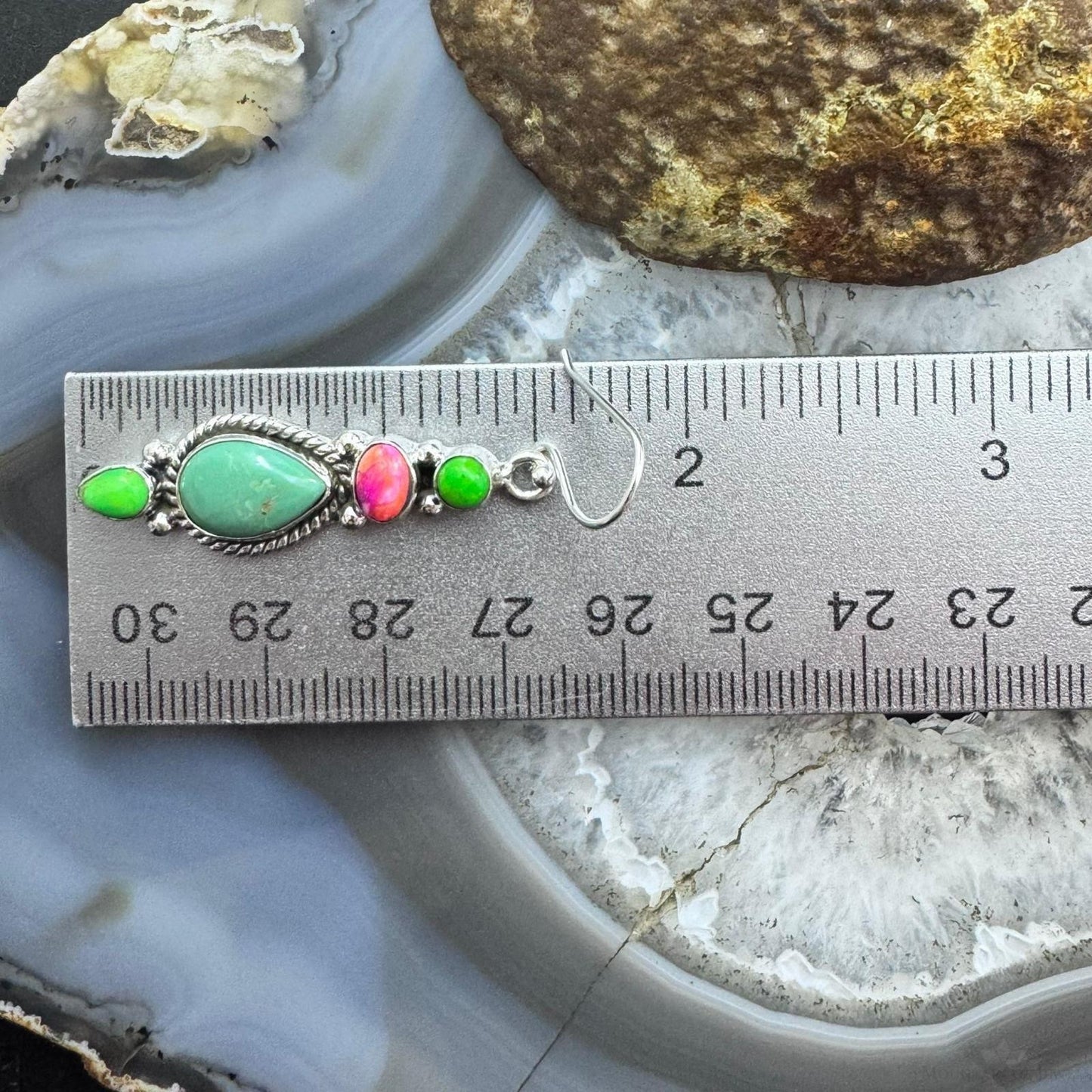 Sterling Silver Southwestern Style Multistone Dangle Earrings For Women #6