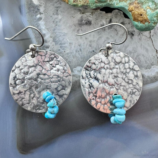 Carolyn Pollack Sterling Silver Hammered Disk With Turquoise Beads Dangle Earrings For Women