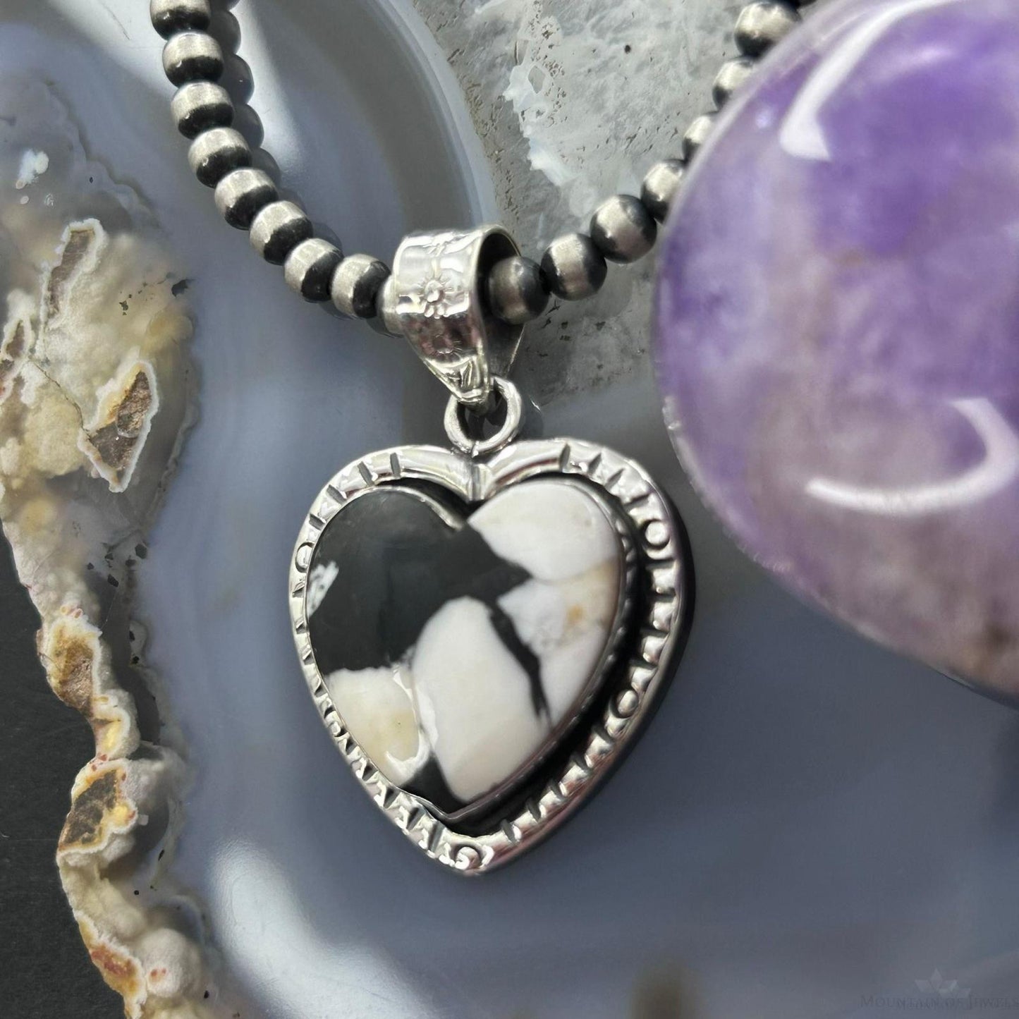 Sterling Silver Southwestern Style White Buffalo Heart Pendant For Women