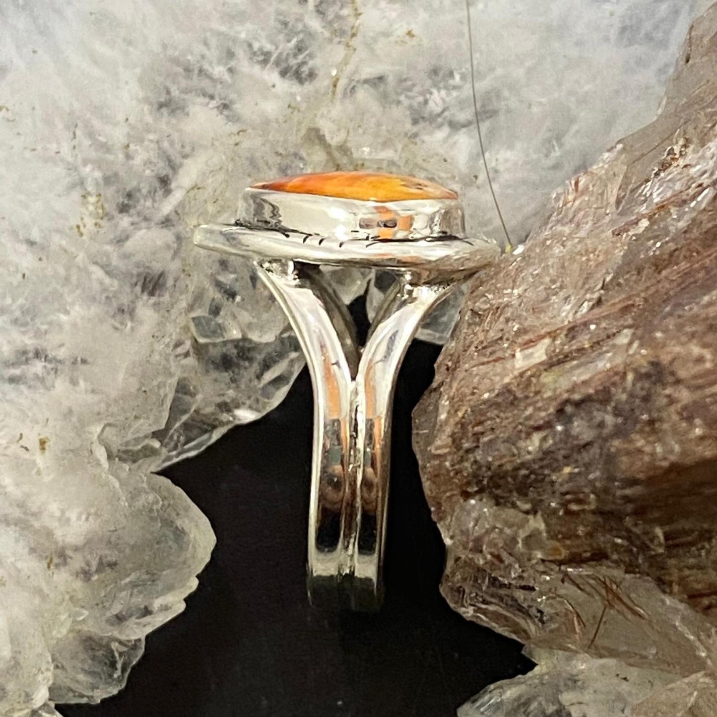 Native American Sterling Silver Heart Shape Spiny Oyster Ring Sz 5.75 For Women