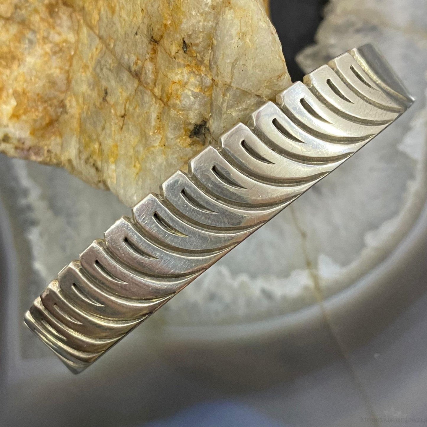 Sally Yazzie Vintage Native American Sterling Silver Engraved Bracelet For Women