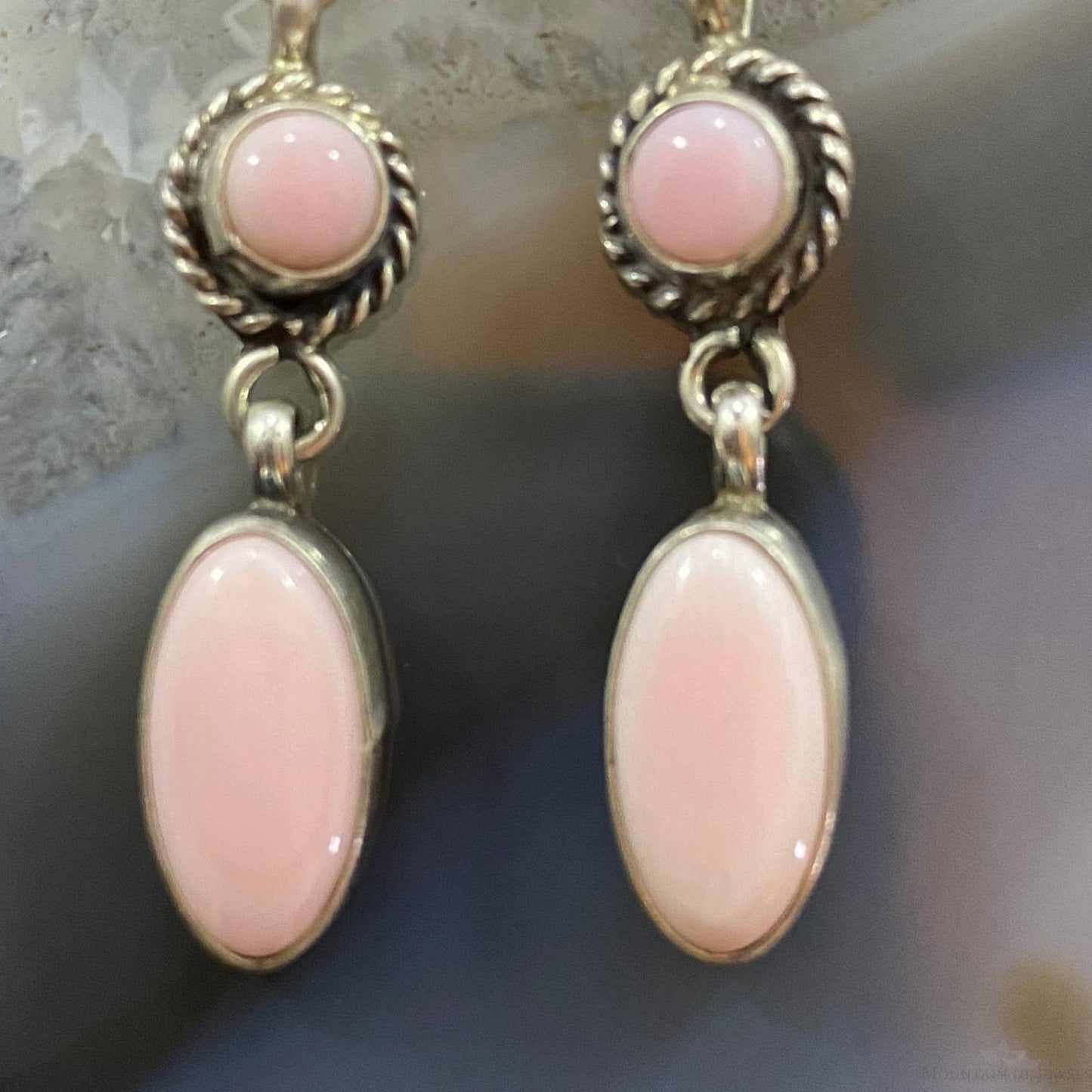 Monica Silversmith Sterling Silver Pink Conch Shell Dangle Earrings For Women