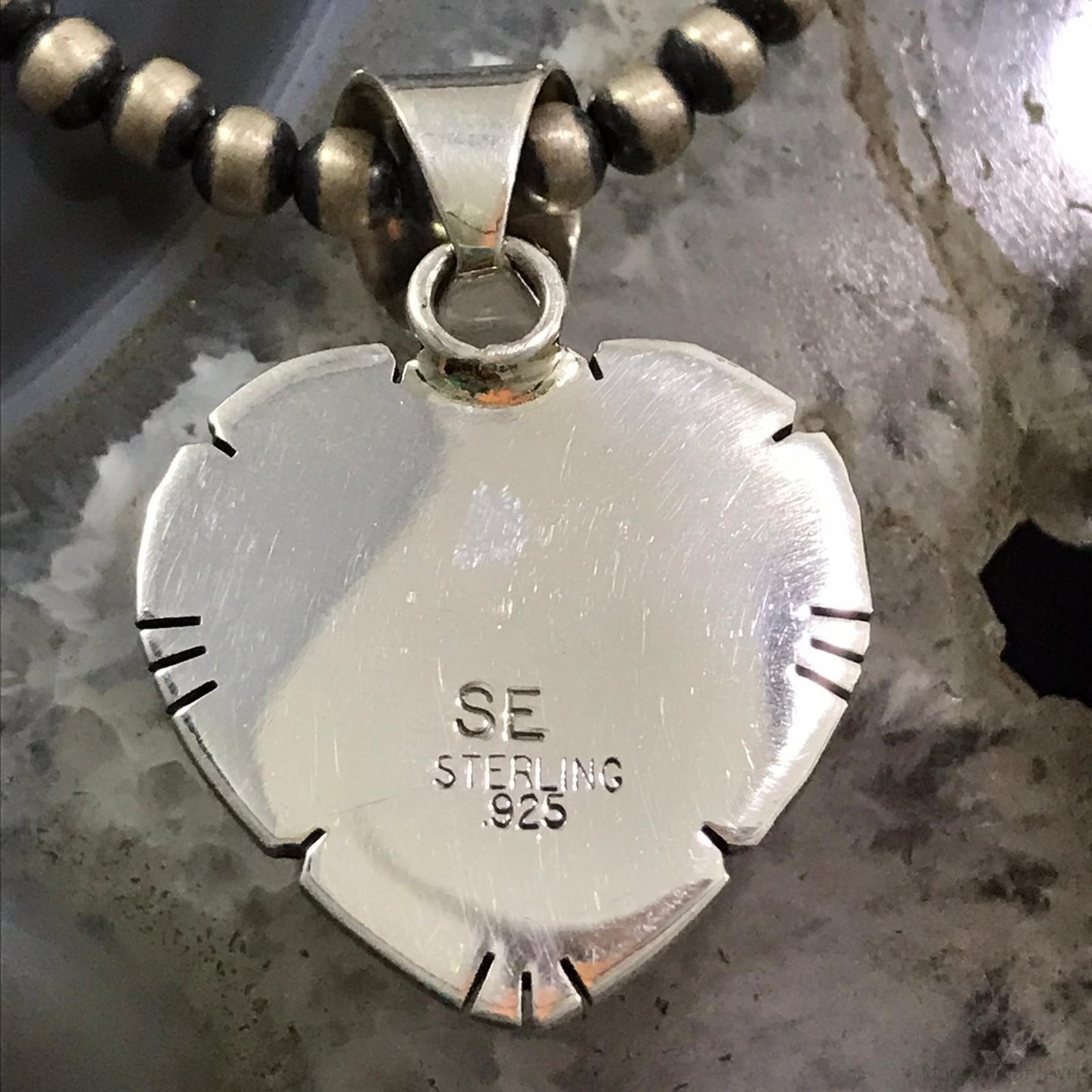 Samson Edsitty Native American Sterling Silver Pink Conch Heart Pendant For Women