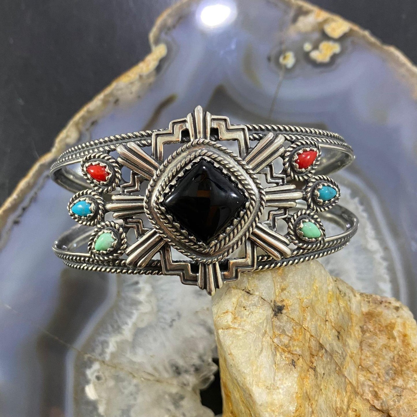 Fritz Casuse & Carolyn Pollack Sterling Silver Multistones Zia Collection Statement Bracelet For Women