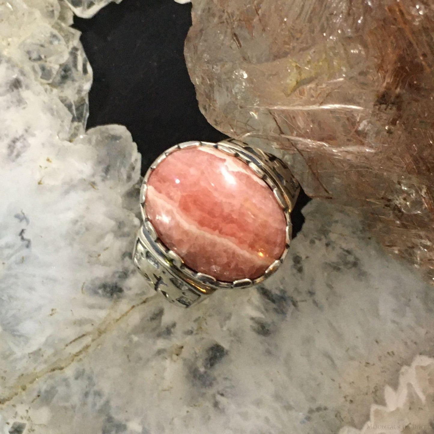 Carolyn Pollack Sterling Silver Oval Rhodochrosite Decorated Ring For Women
