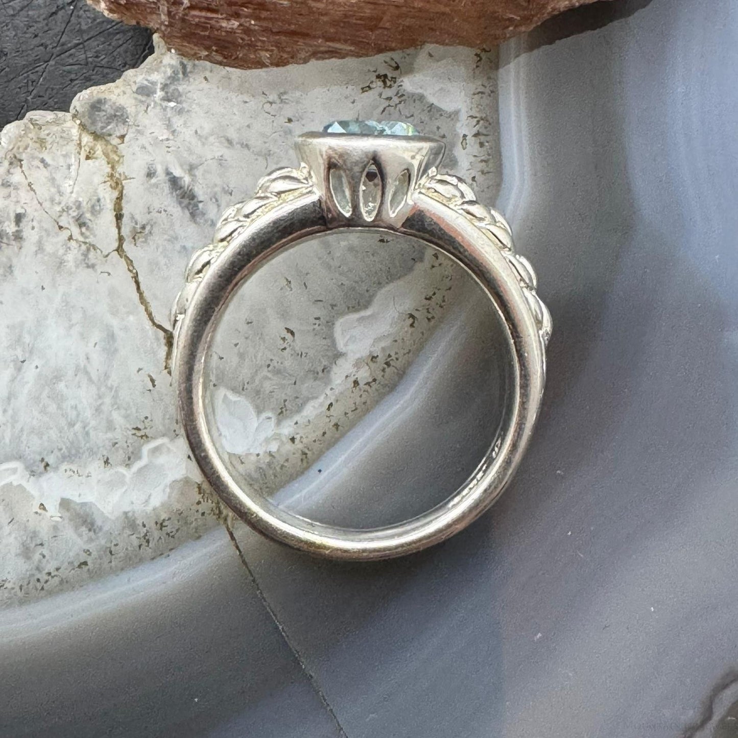 Carolyn Pollack Sterling Silver Blue Topaz Decorated Shank Ring For Women