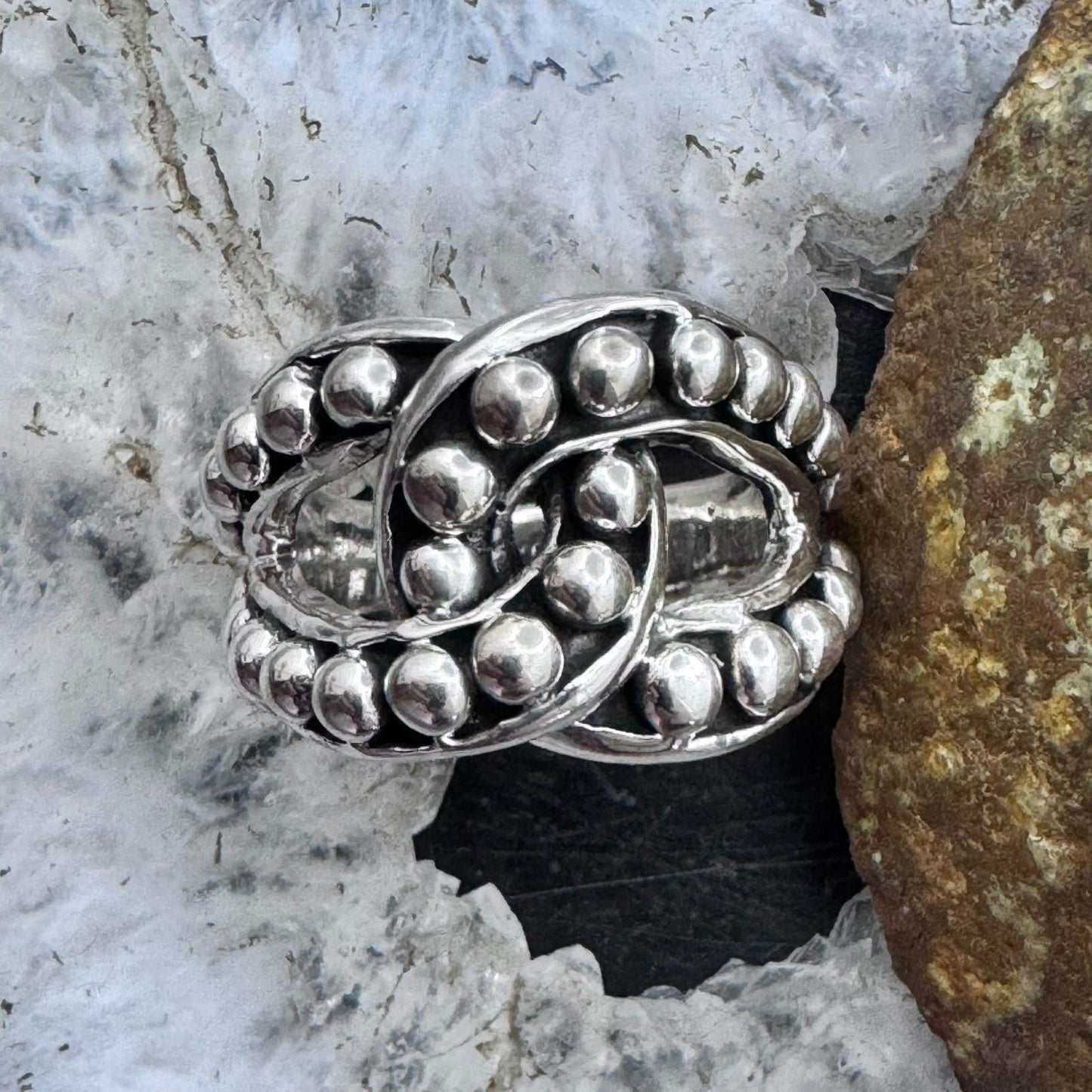 Sterling Silver Intertwined Balls Pattern Fashion Ring For Women,Taxco Mexico