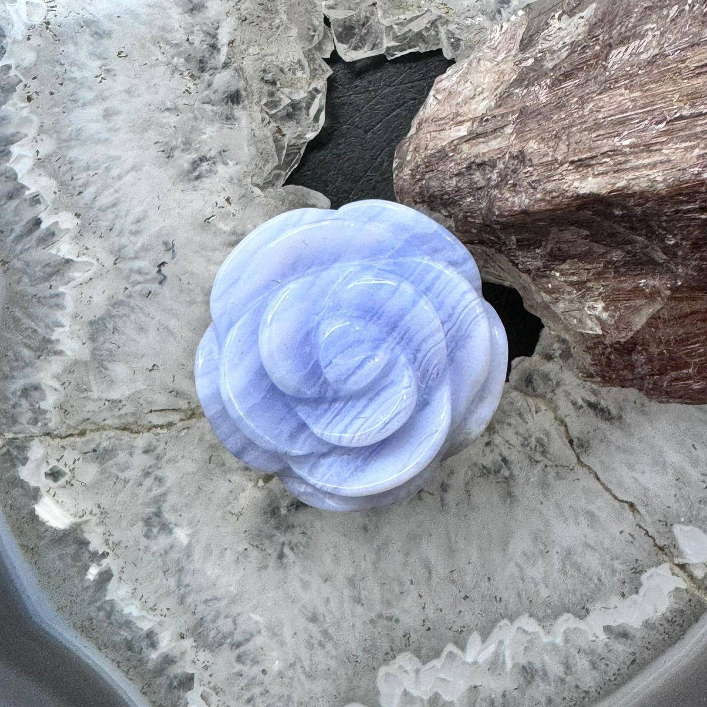 Carolyn Pollack Sterling Silver Blue Lace Agate Carved Rose Ring Size 5 For Women