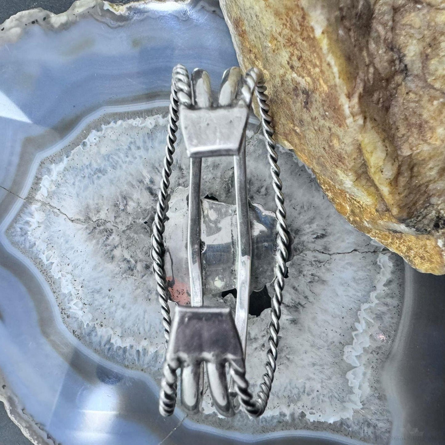 Vintage Mexican Sterling Silver Curved Tribal Mask Face Green Onyx Bracelet For Women