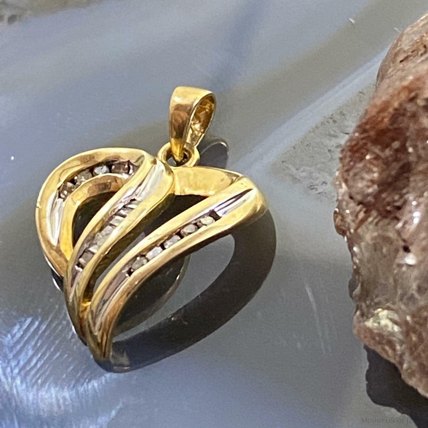 10K Yellow Gold Heart Shape With Diamonds Charm For Women