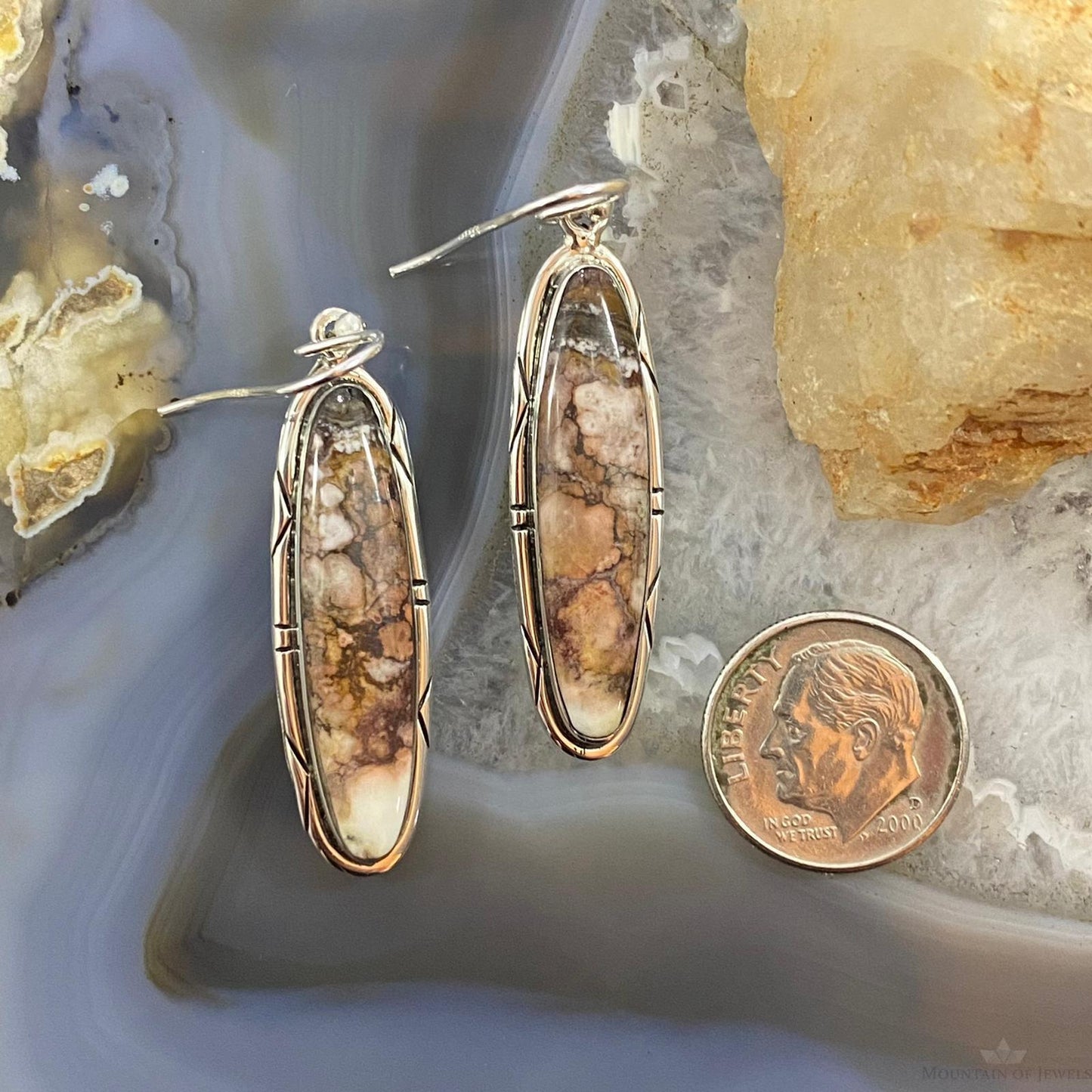 Native American Sterling Silver Marquise Wild Horse Dangle Earrings For Women