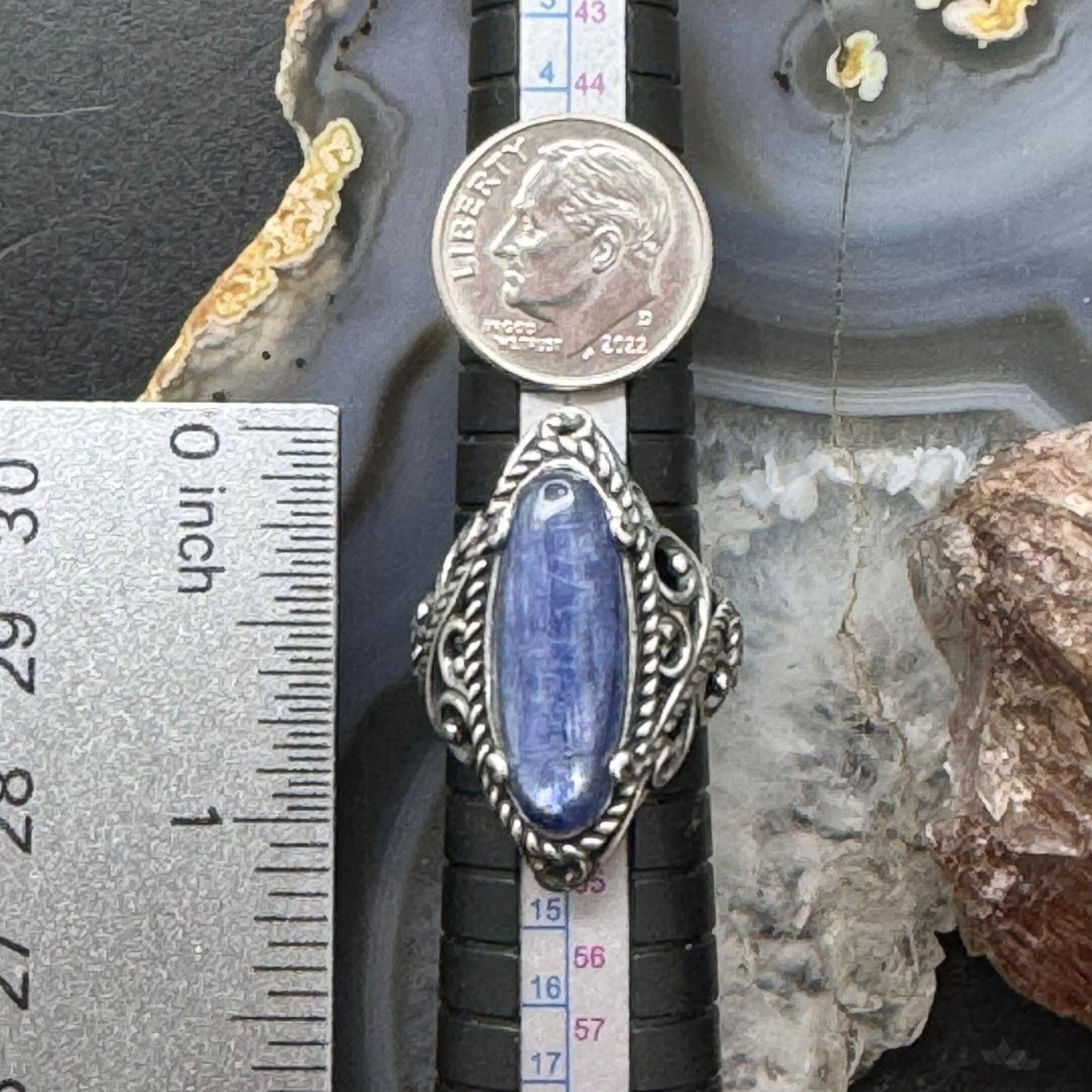Carolyn Pollack Sterling Silver Elongated Oval Blue Quartz Decorated Ring Variety of Sizes
