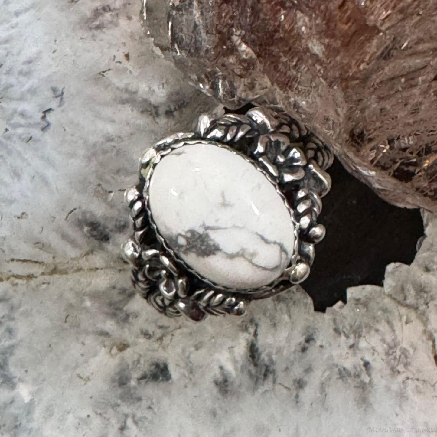 Carolyn Pollack Sterling Silver Oval Howlite Decorated Ring Size 8 For Women