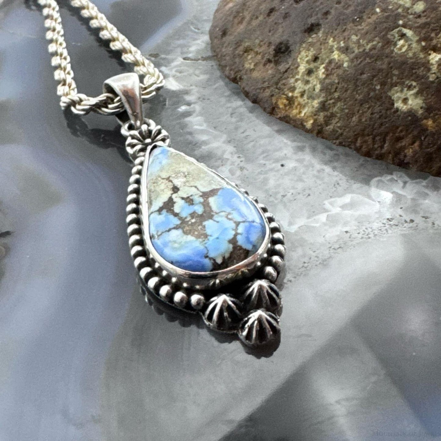 Sterling Silver Southwestern Style Teardrop Golden Hill Turquoise Pendant For Women