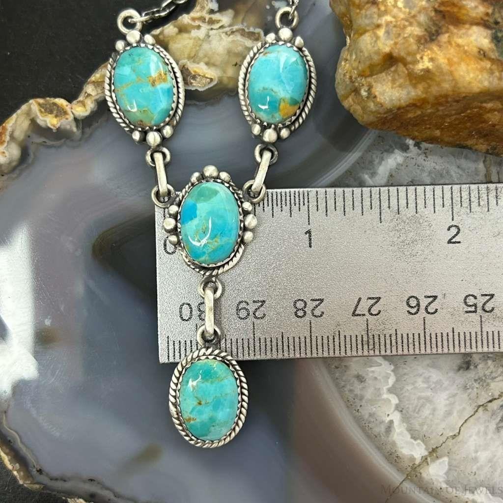 Sterling Silver Southwestern Style Mohave Turquoise Lariat 18"-20" Necklace For Women
