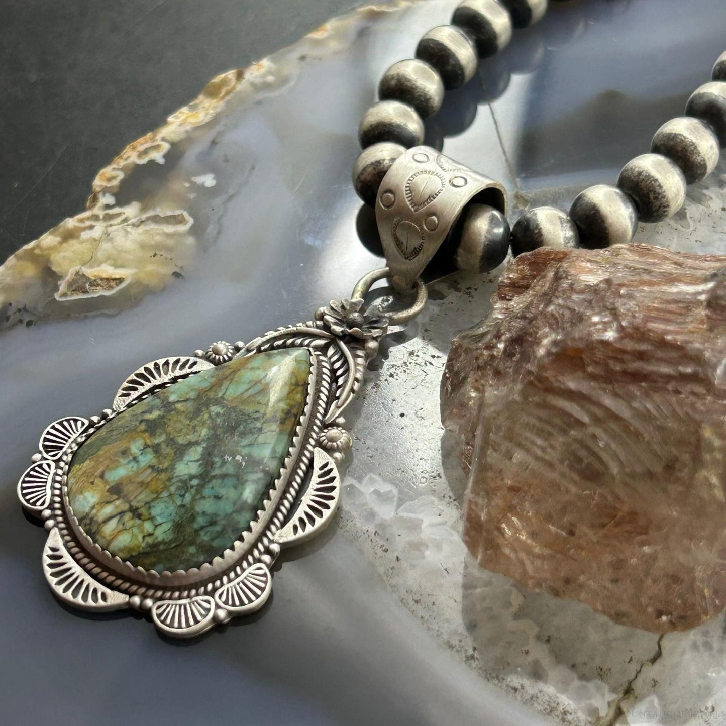 Sterling Silver Southwestern Style Teardrop Turquoise Pendant For Women