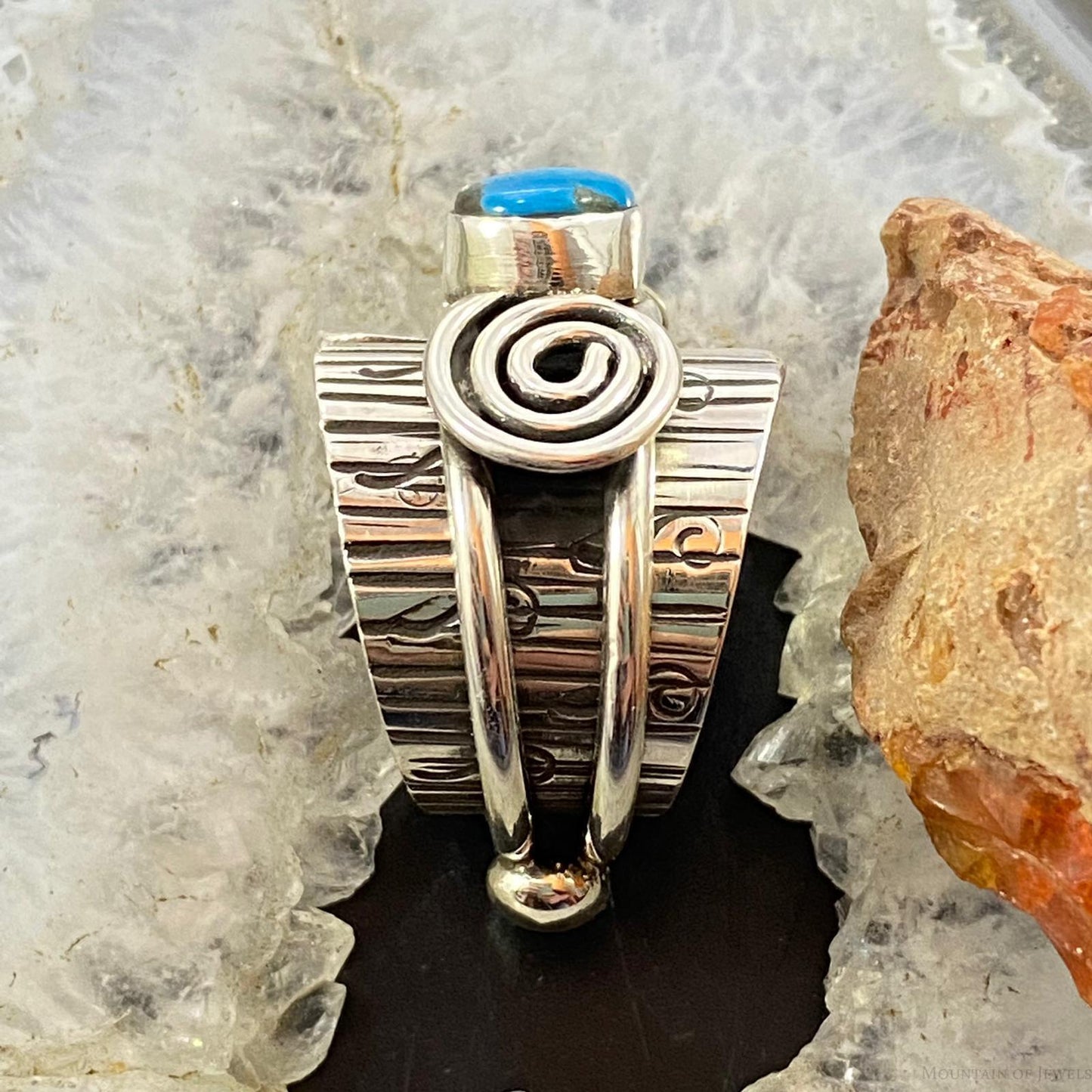 Alex Sanchez Sterling Silver Turquoise Petroglyph Band Ring Size 8.75 For Women
