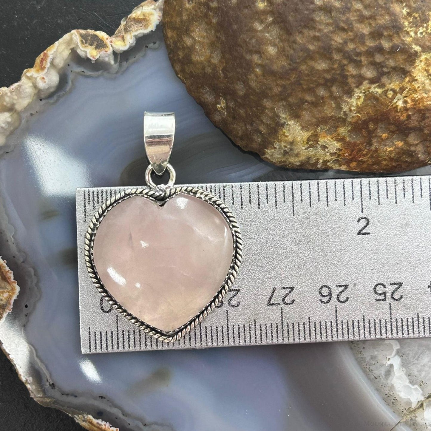 Sterling Silver Southwestern Style Rose Quartz Heart Pendant For Women #1