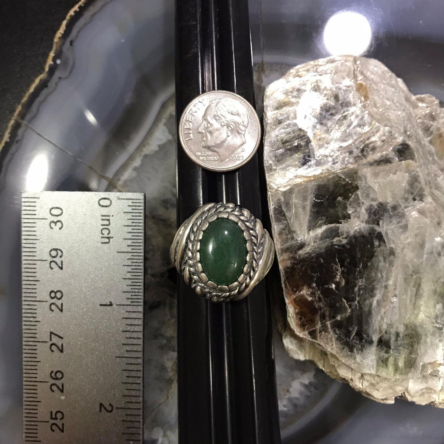 Carolyn Pollack Sterling Silver Oval Green Aventurine Decorated Ring Size 11 For Women
