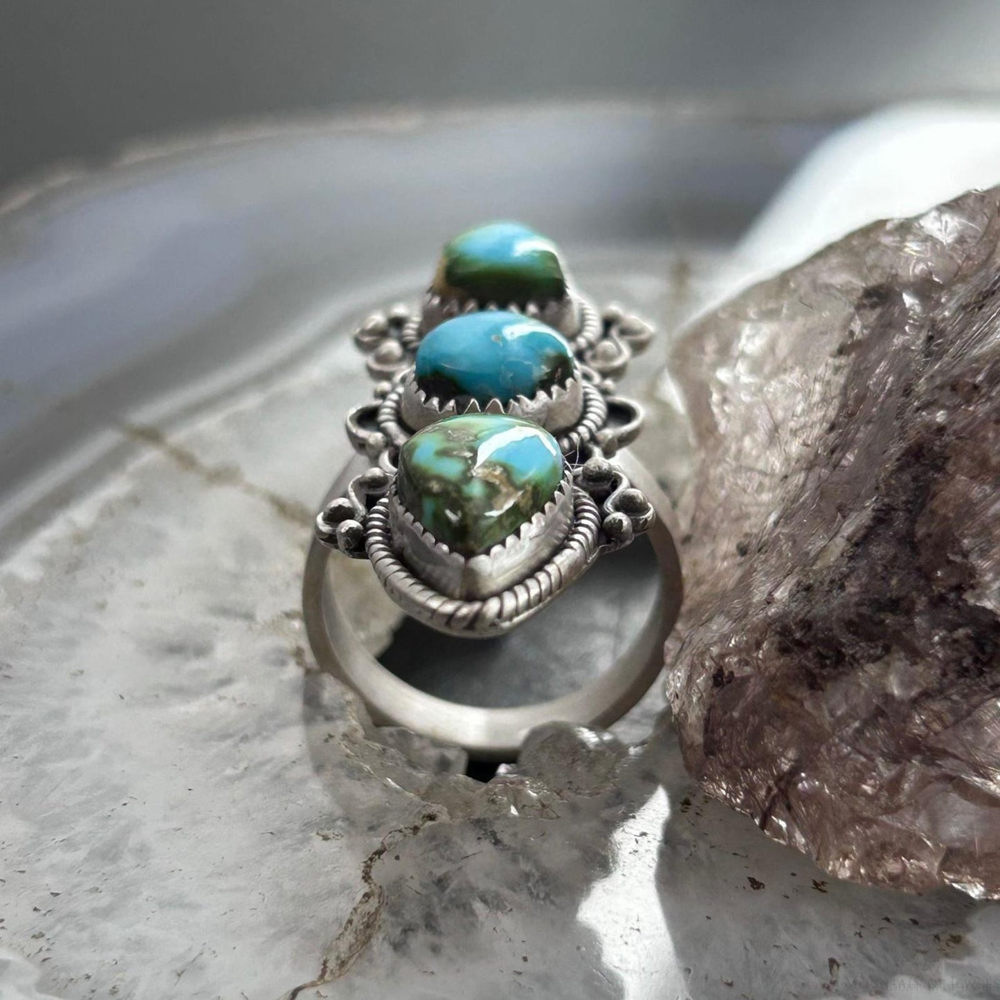 Sterling Silver Southwestern Style Sonora Gold Turquoise Adjustable Ring For Women #2