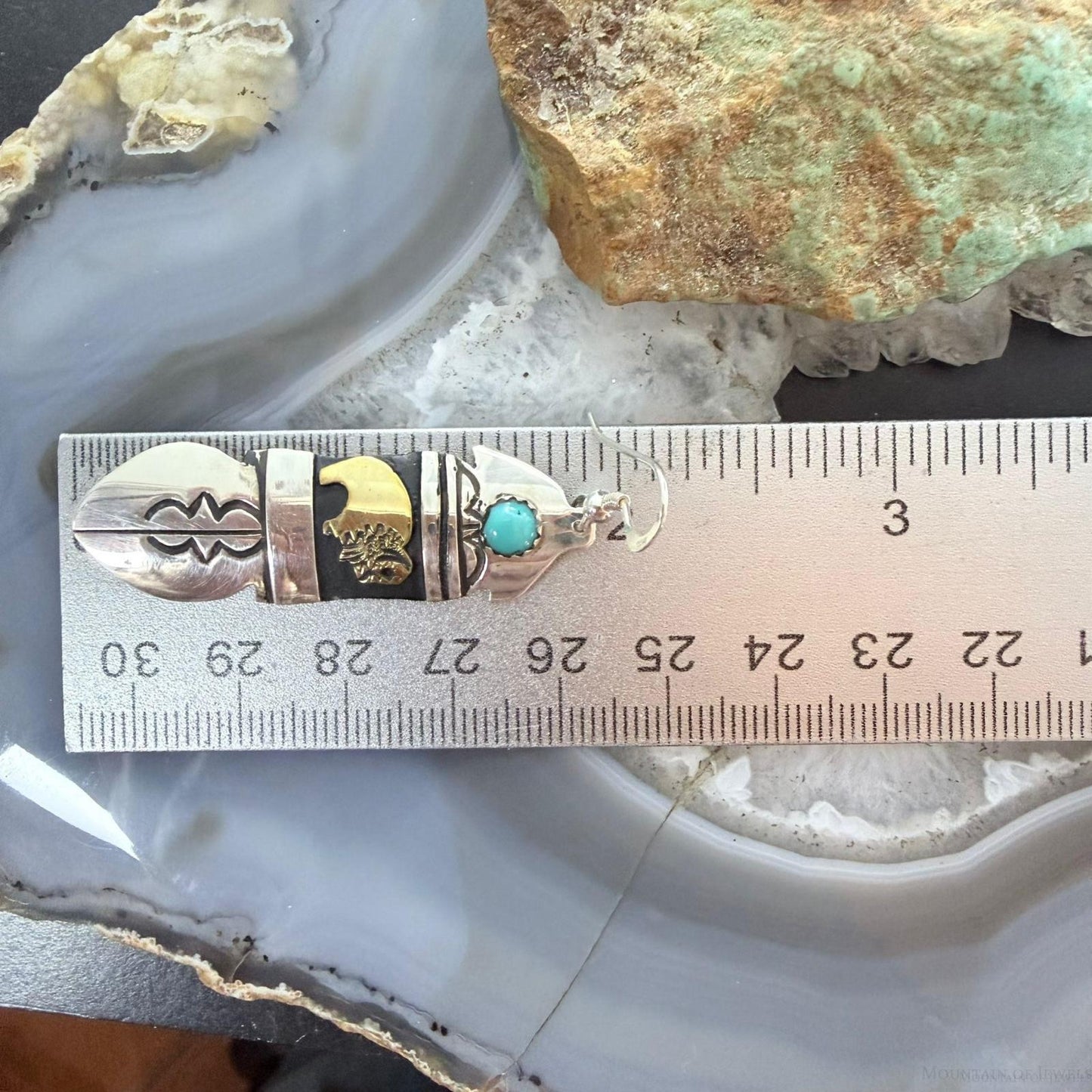 Tommy & Rosita Singer Sterling Silver & GF Bison w/Turquoise Dot Dangle Earrings For Women