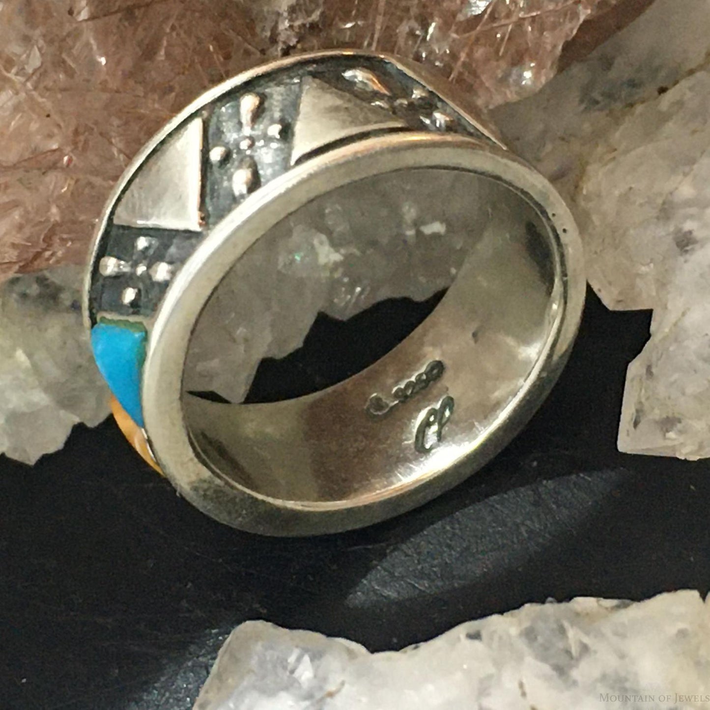 Carolyn Pollack Southwestern Style Sterling Silver Turquoise & Spiny Oyster Band Ring For Women