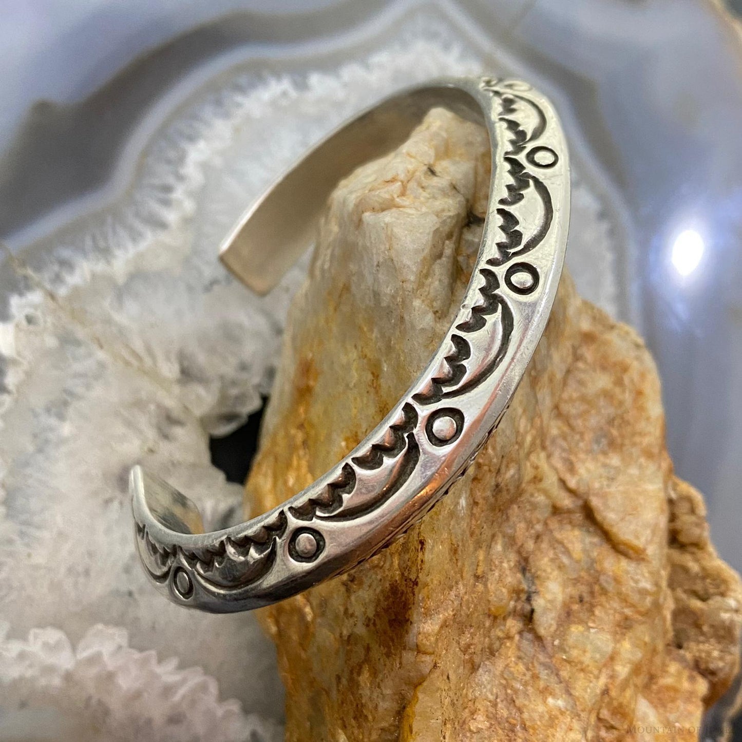 Vintage Signed Native American Sterling Silver Stamped Carinated Bracelet #1