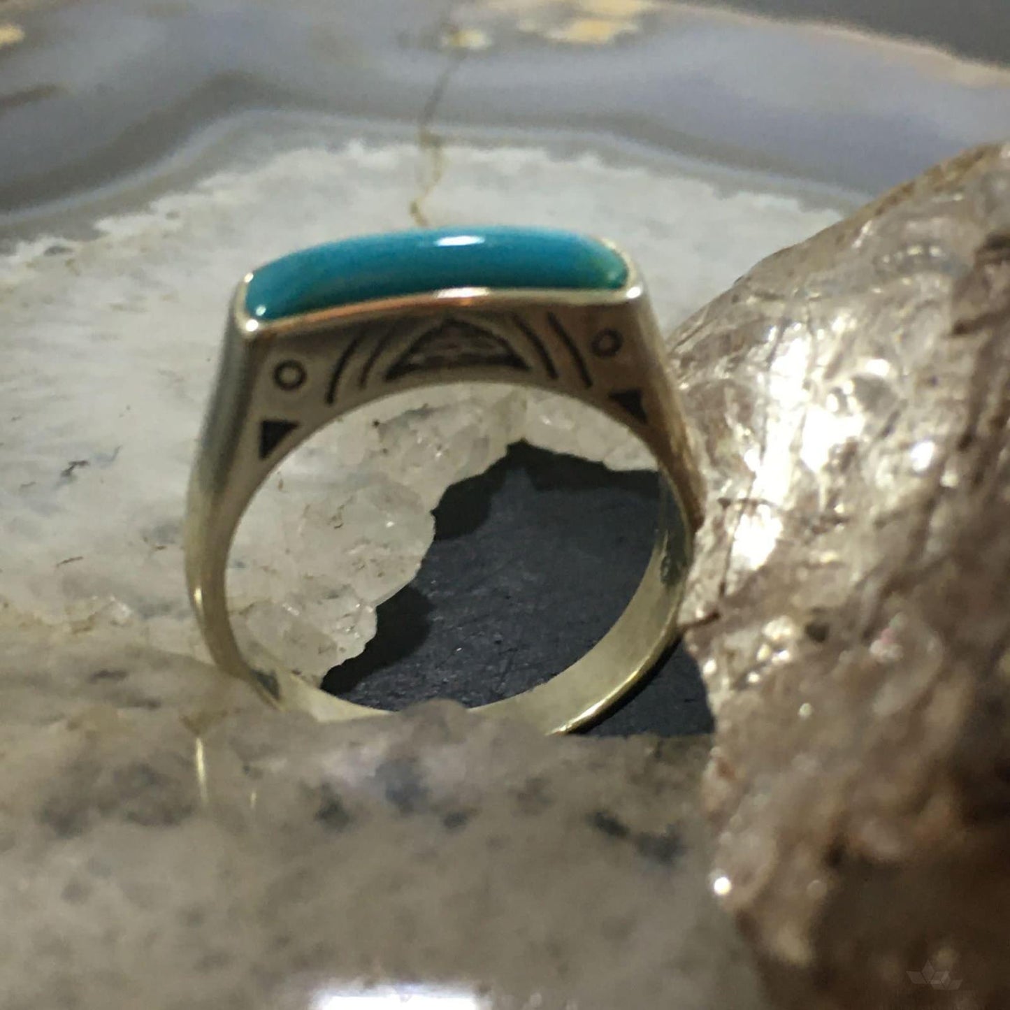 Carolyn Pollack Southwestern Style Sterling Silver Rectangle Turquoise Ring For Women