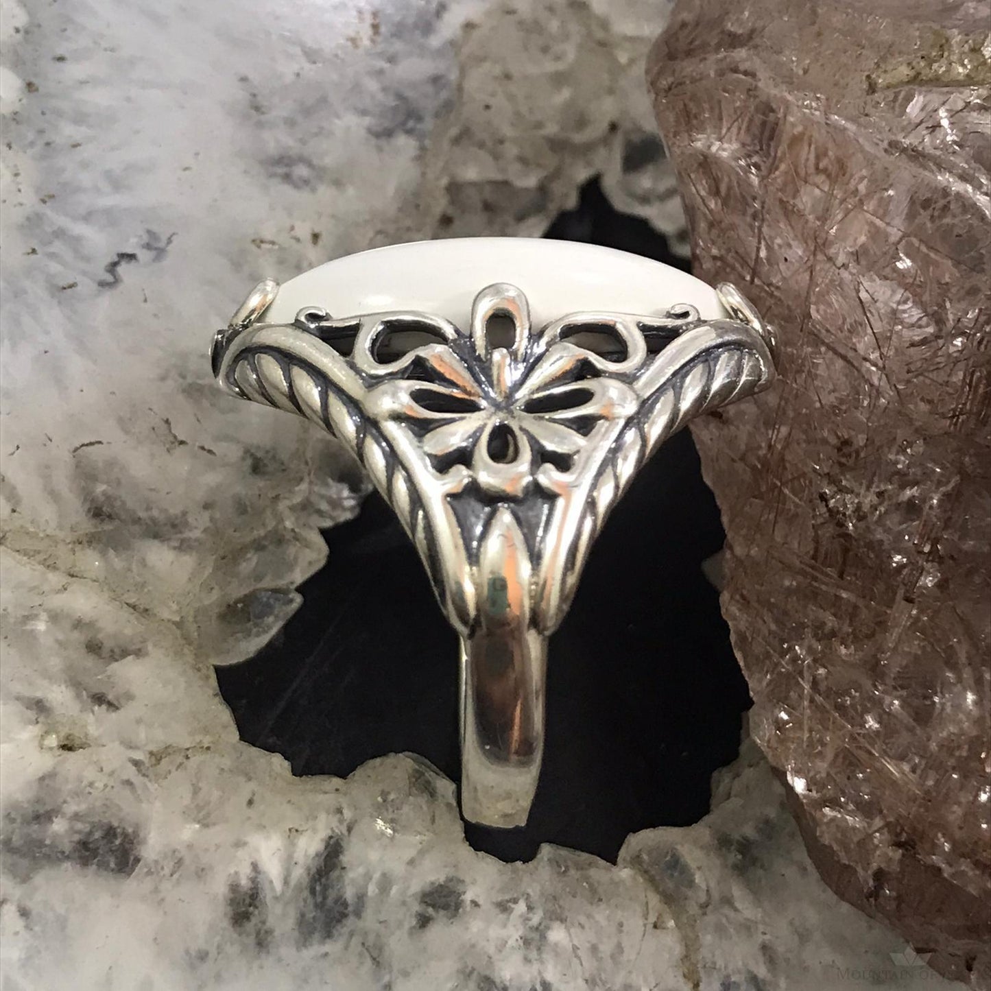 Carolyn Pollack Sterling Silver Marquise White Jasper Decorated Ring Size 8.25 For Women
