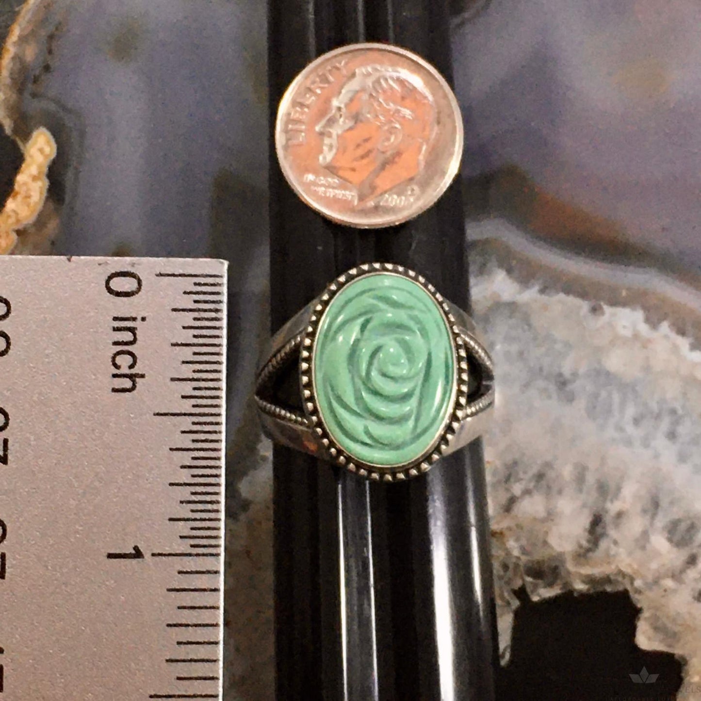 Carolyn Pollack Southwestern Style Sterling Silver Carved Turquoise Flower Ring