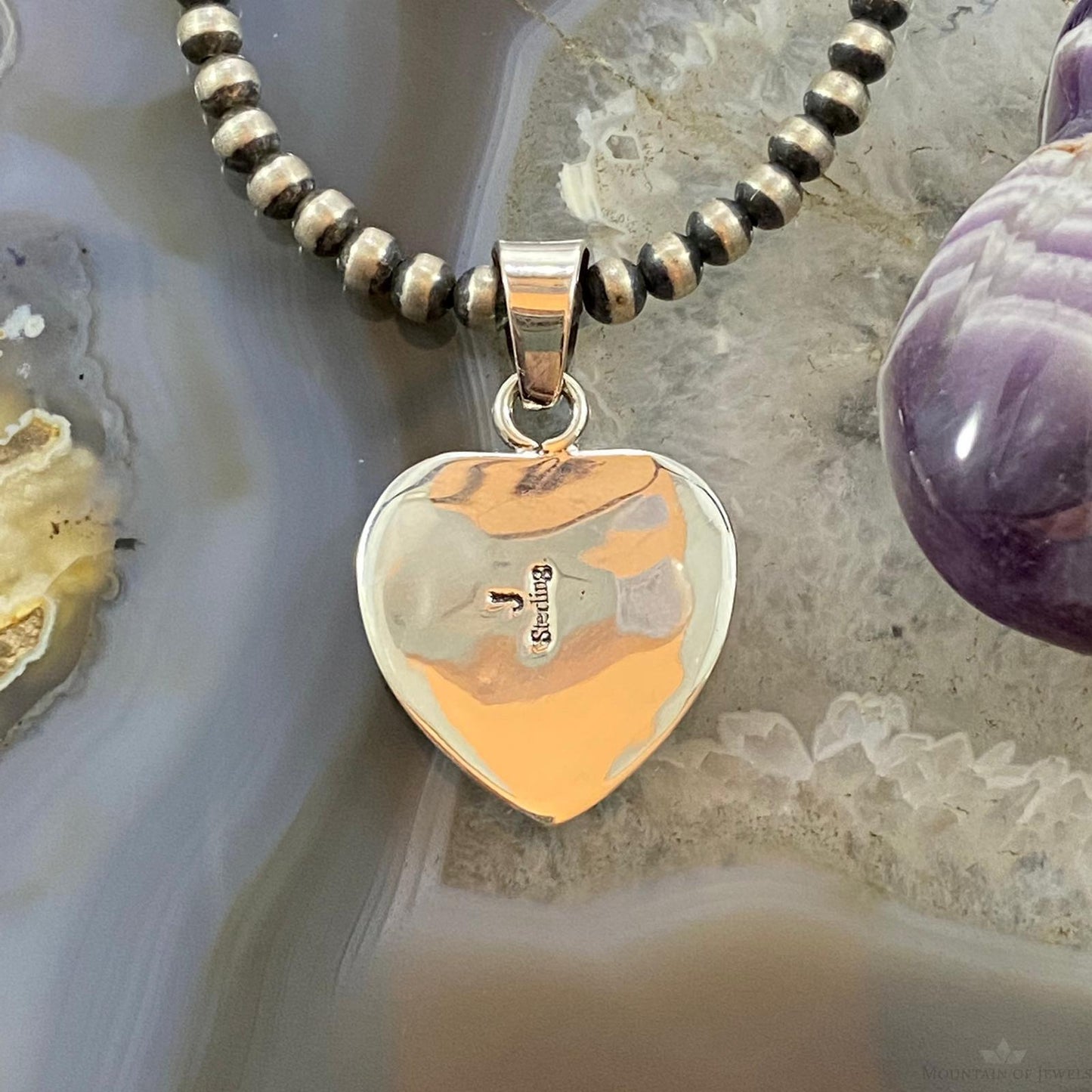 Native American Sterling Silver Bumblebee Jasper Heart Pendant For Women
