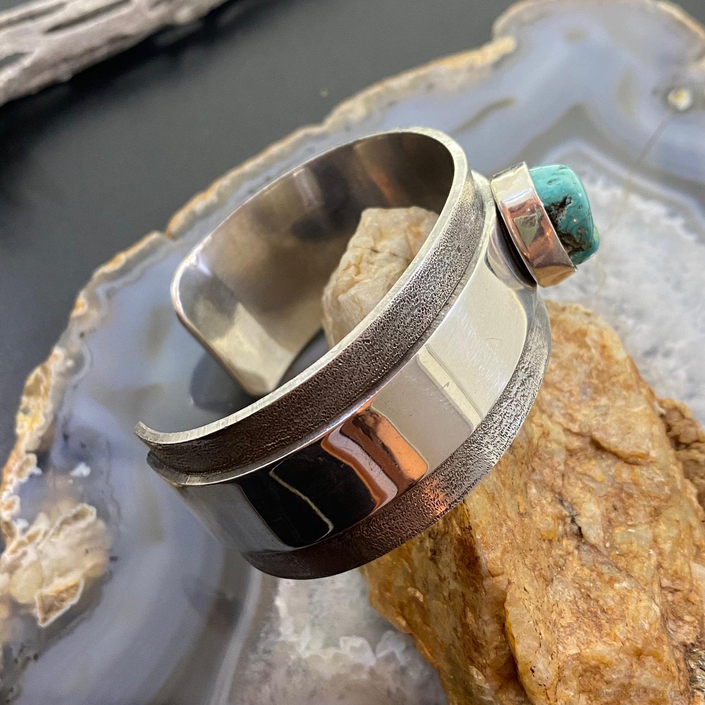 Tawney Cruz-Willie Native American Sterling Overlay Round Turquoise Bracelet