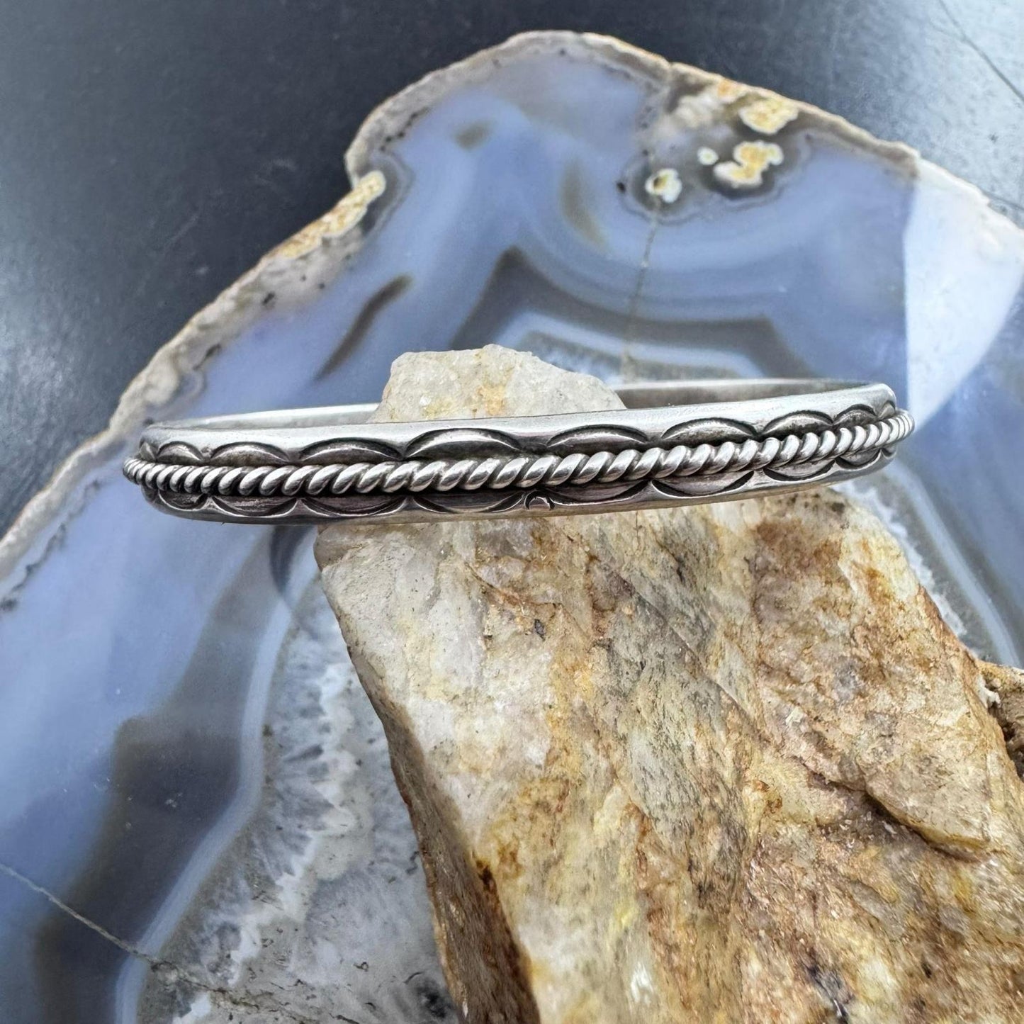 Vintage Native American Sterling Silver Twisted Rope Slim Bracelet For Women