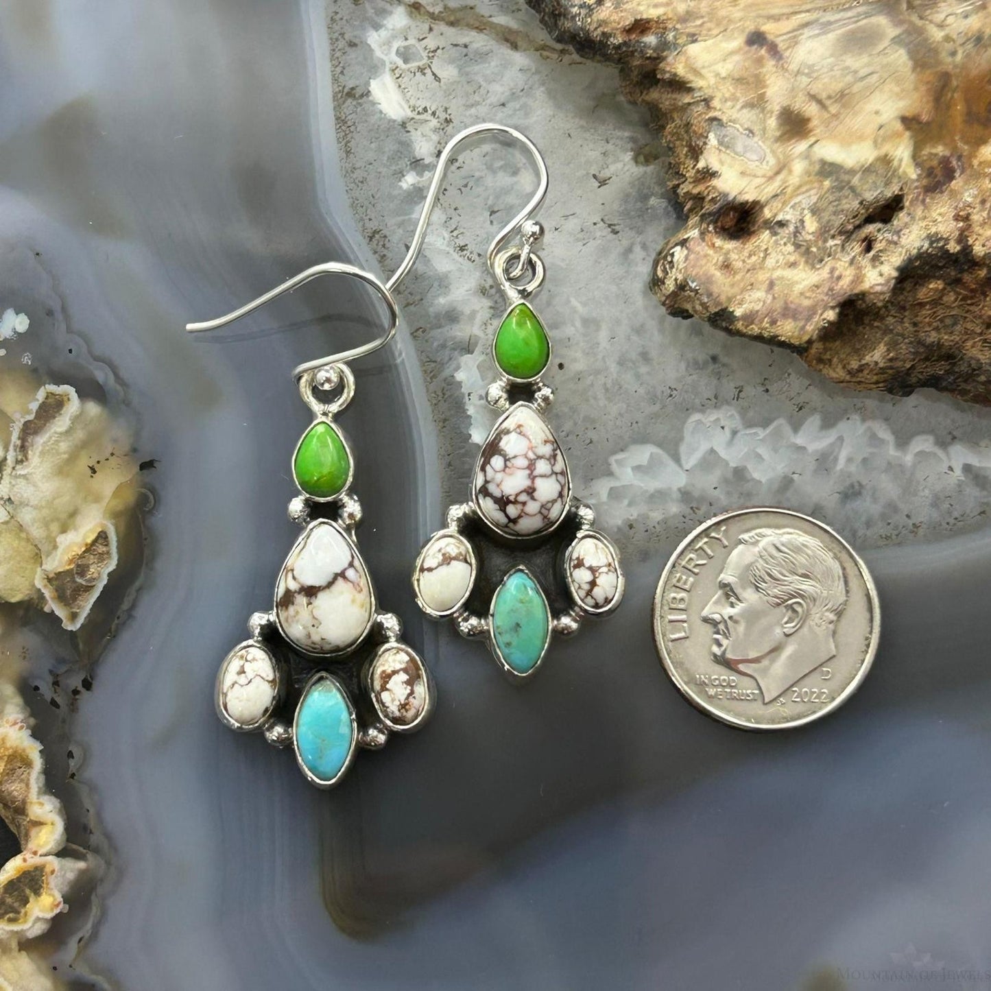 Sterling Silver Southwestern Style Multistone Dangle Earrings For Women