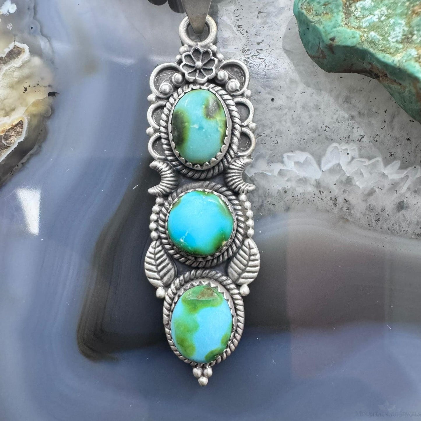 Sterling Silver Southwestern Style 3 Sonora Gold Turquoise Pendant For Women
