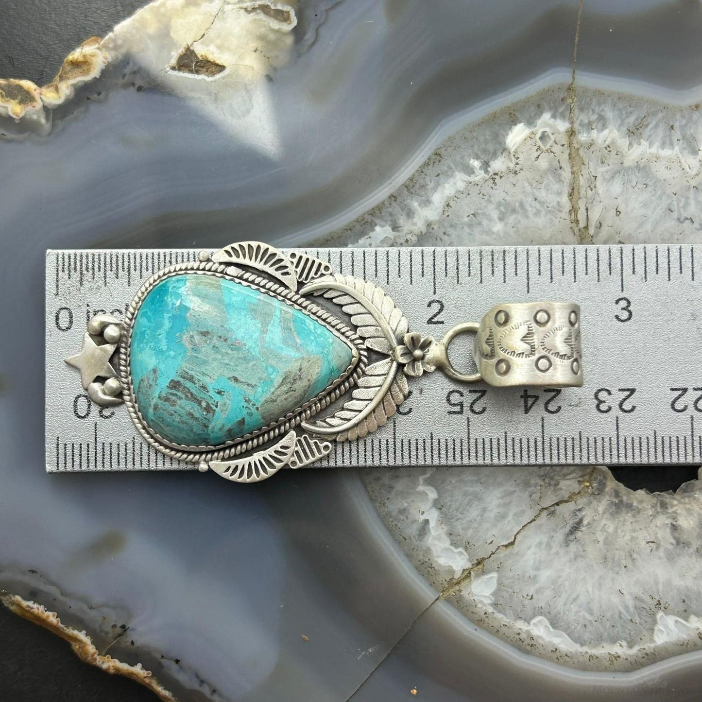 Sterling Silver Southwestern Style Teardrop Turquoise Decorated Pendant For Women