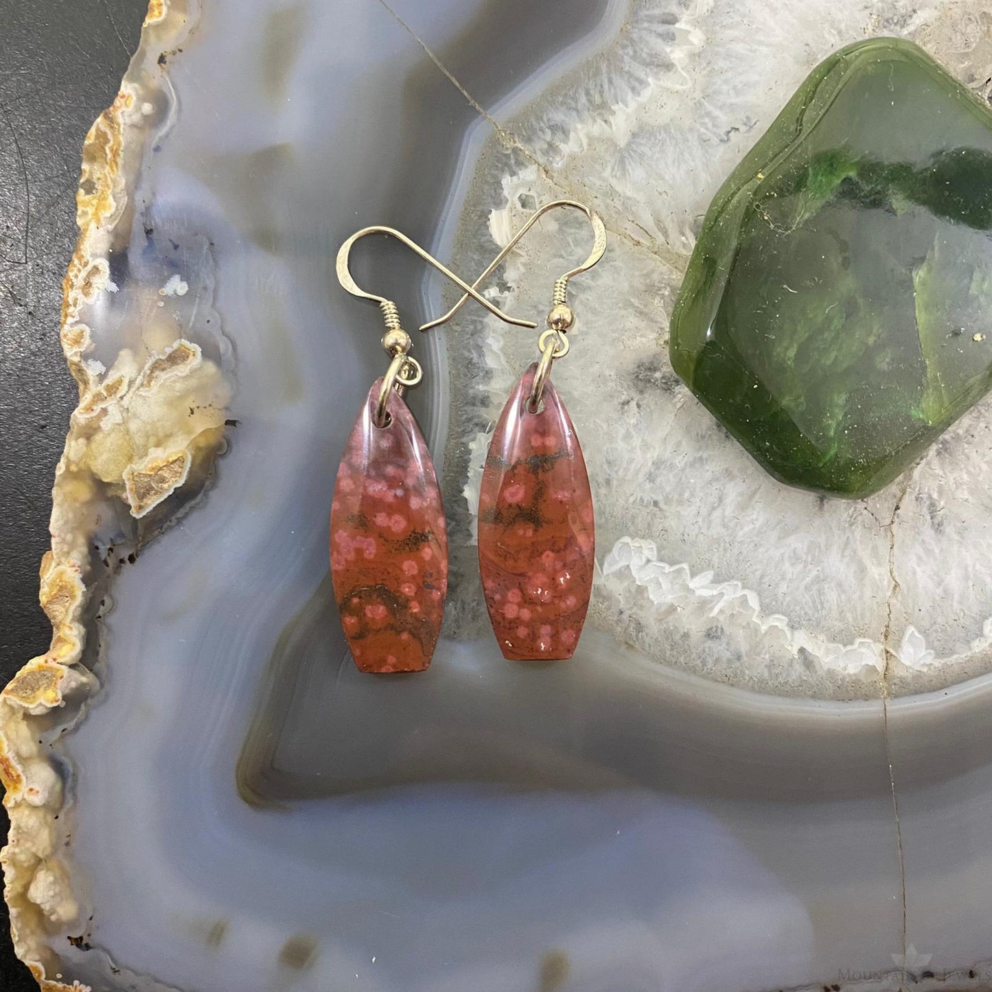 Sterling Silver Oblong River Jasper Slab Dangle Earrings For Women #137