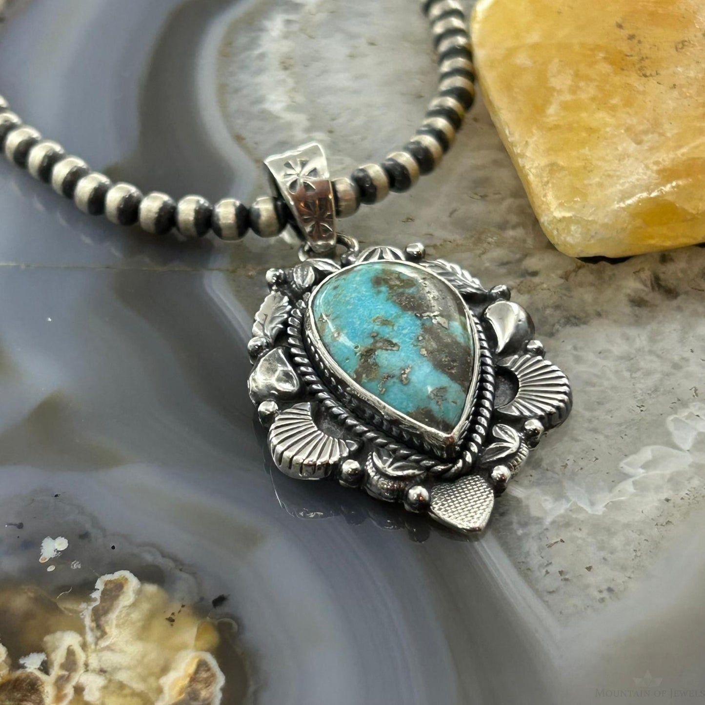 Sterling Silver Southwestern Style Teardrop Turquoise Pendant For Women #8