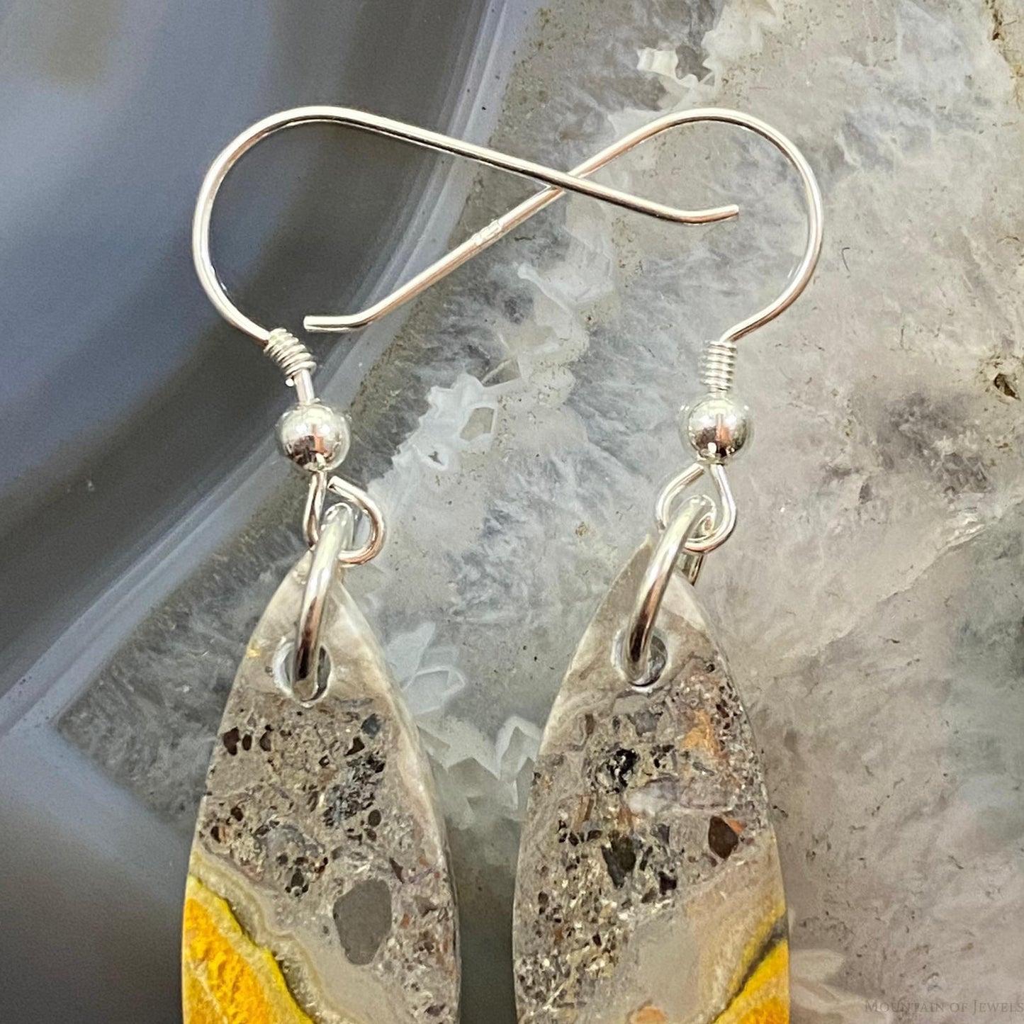 Sterling Silver Marquise Bumblebee Jasper Slab Dangle Earrings For Women #064