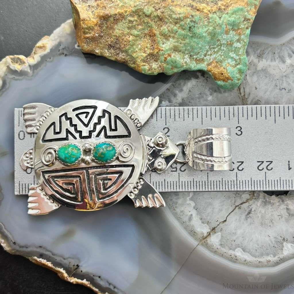 Alonzo Mariano Sterling Silver Overlay Turtle & 2 Turquoise Unisex Pendant