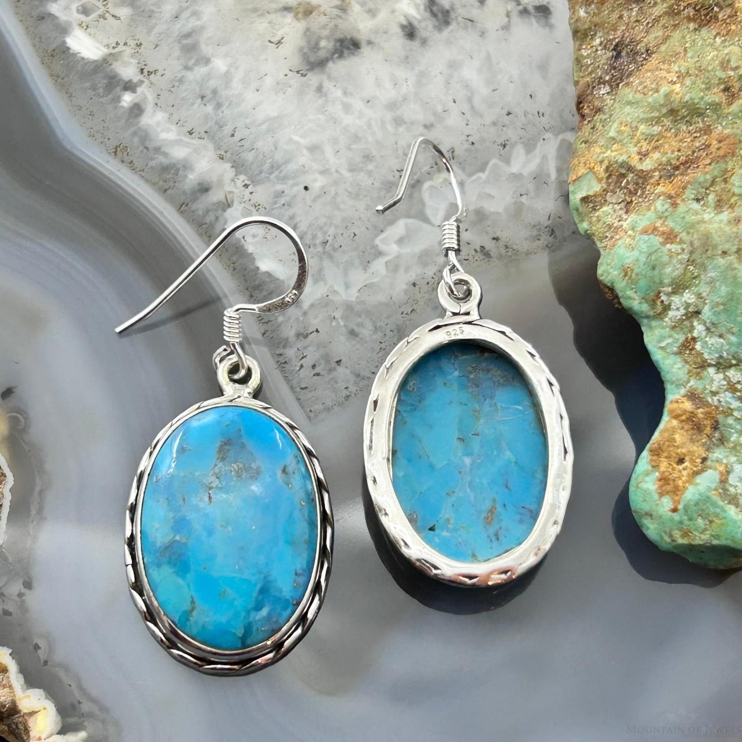 Sterling Southwestern Style Oval Mojave Turquoise Dangle Earrings For Women #1