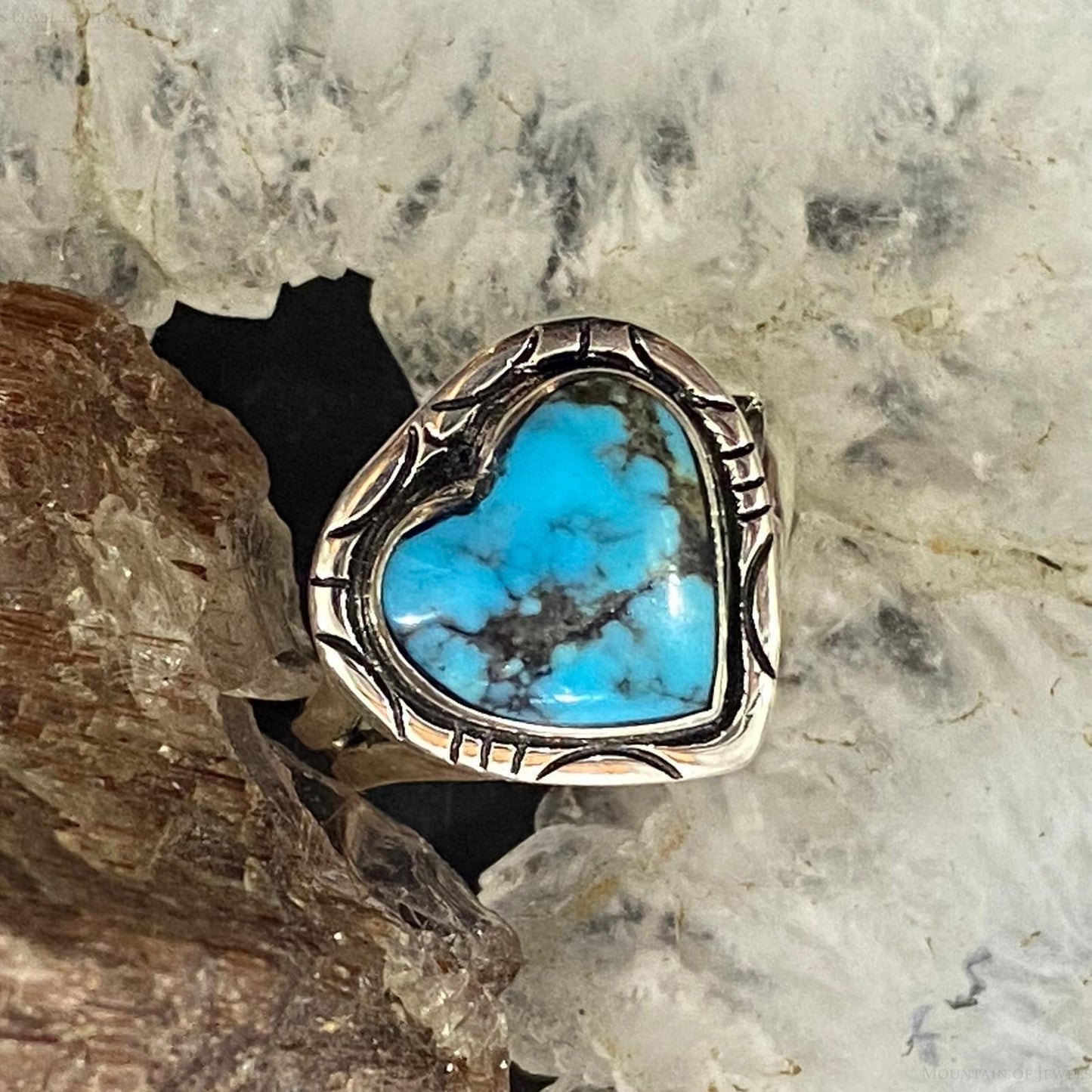 Native American Sterling Silver Chinese Turquoise Heart Ring Size 6 For Women