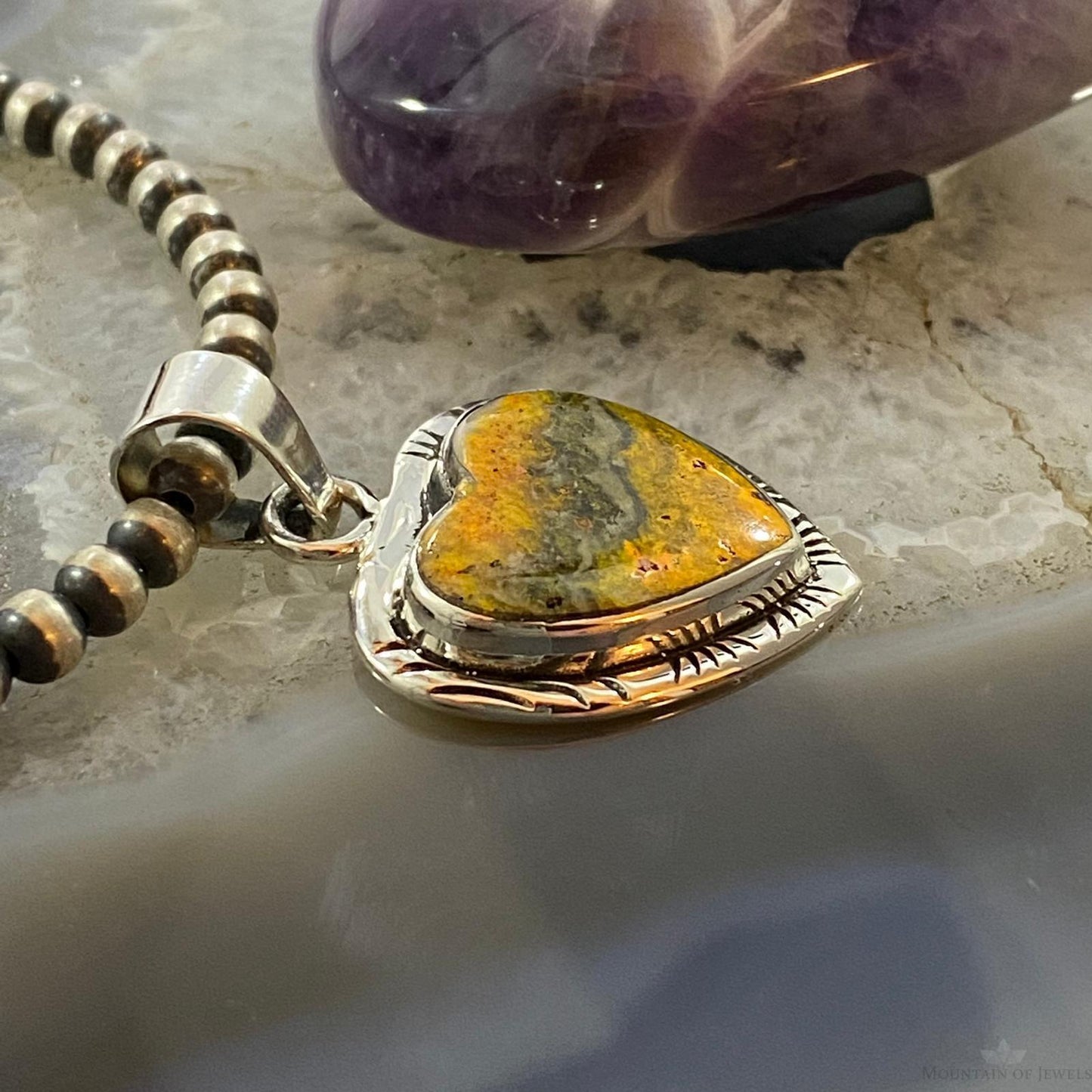 Native American Sterling Silver Bumblebee Jasper Heart Pendant For Women