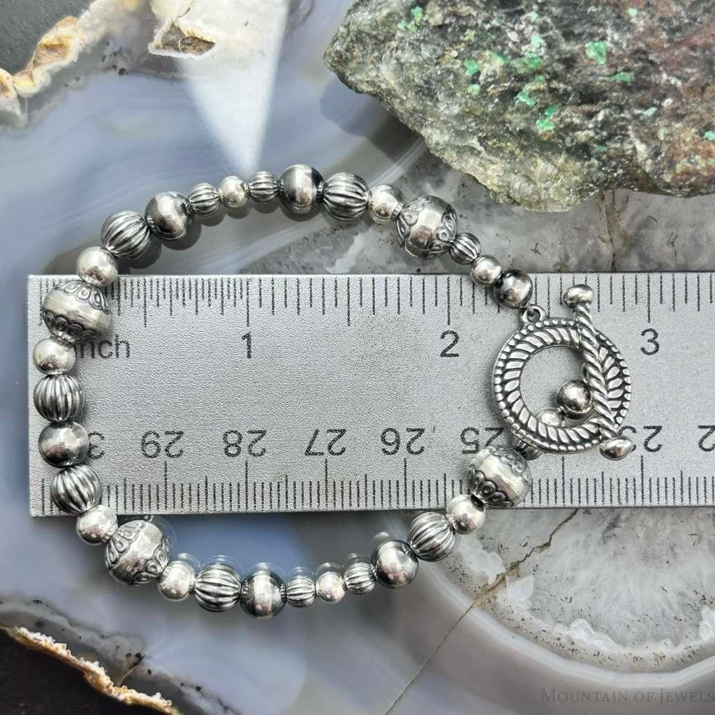 Carolyn Pollack Sterling Silver Navajo Pearl Style Beads Bracelet 7" w/Toggle For Women