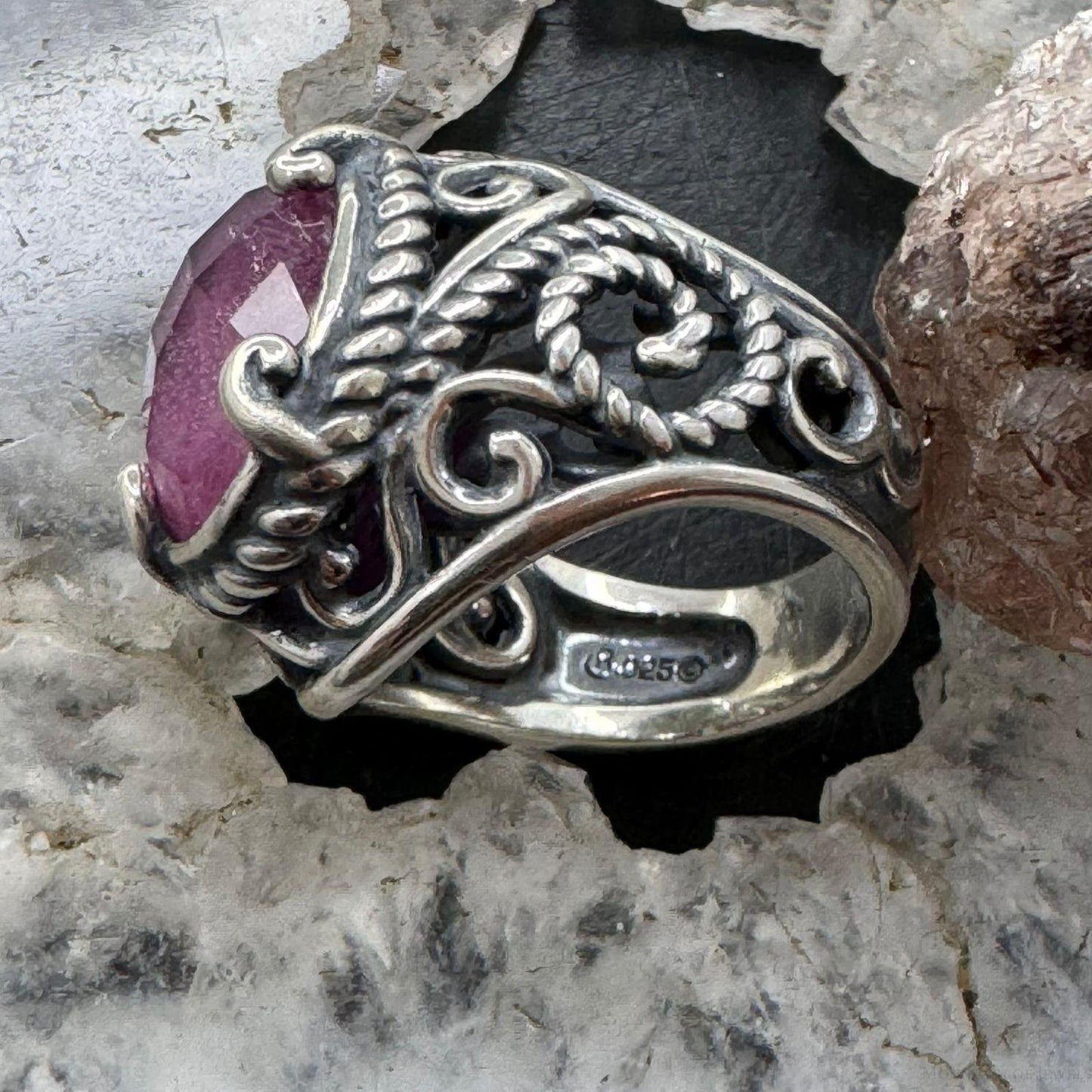 Carolyn Pollack Sterling Silver Oval Ruby Doublet Decorated Ring For Women Size Variety