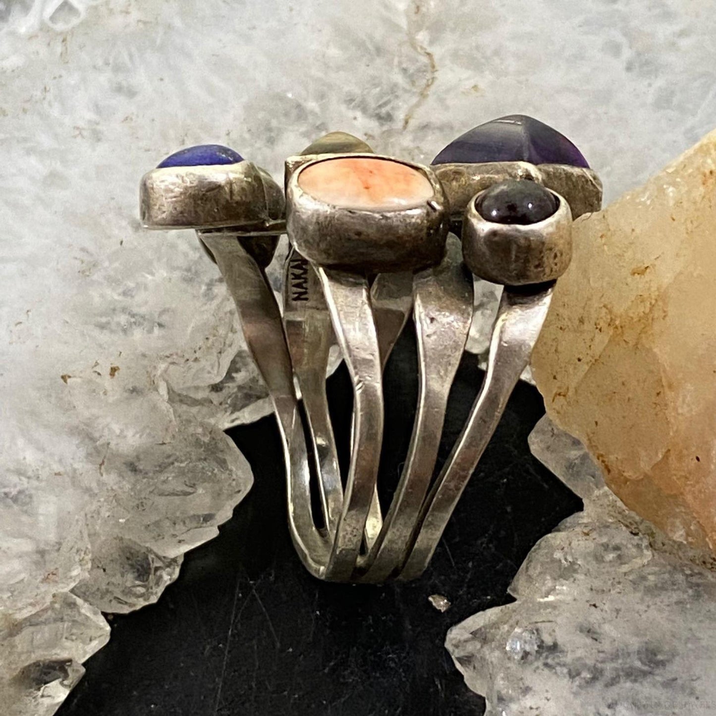 Gilo and Grace Nakai Vintage Native Sterling Silver Multi-Stone Ring Size 8