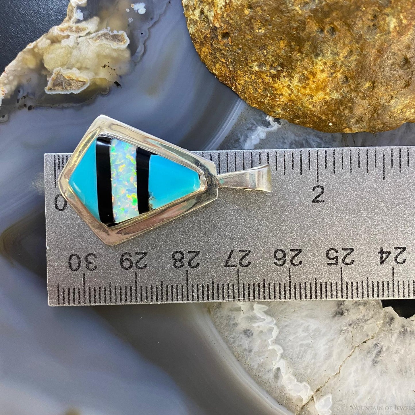 Christine Wolf Sterling Silver Turquoise/Opal/Onyx Inlay Kite Pendant For Women