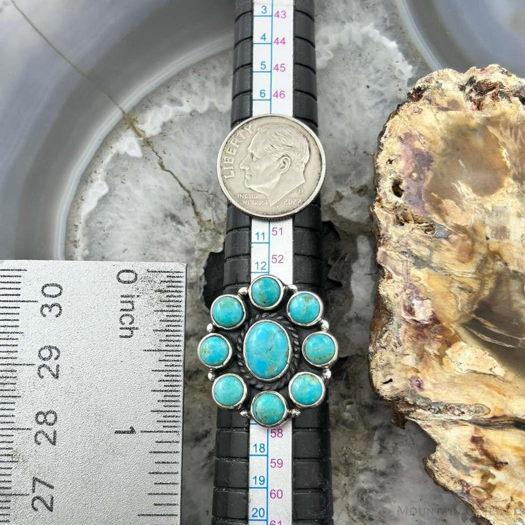 Sterling Silver Southwestern Style Mohave Turquoise Cluster Ring Size 7.5 For Women